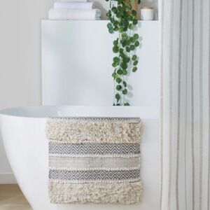 INK+IVY Asher Global Inspired Boho Handwoven Texture Stripe Bath Rug,Grey, 20X30